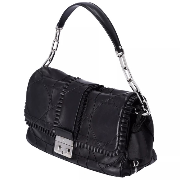 Christian Dior Black Lambskin Leather New Lock Ruffle Flap Shoulder Bag Ruffle - Picture 5 of 15